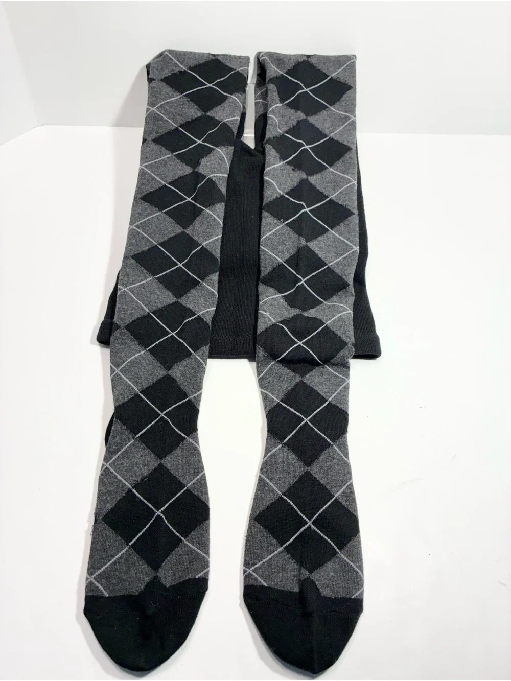 Y2K Argyle Thick Knit Tights Black Gray Size M/L
